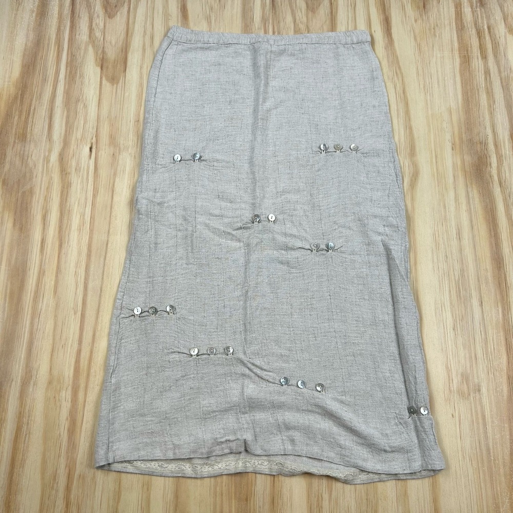 LUNA LUZ Skirt Beige Tan Small Flax Blend Bling Midi Harem Lagenlook Gray